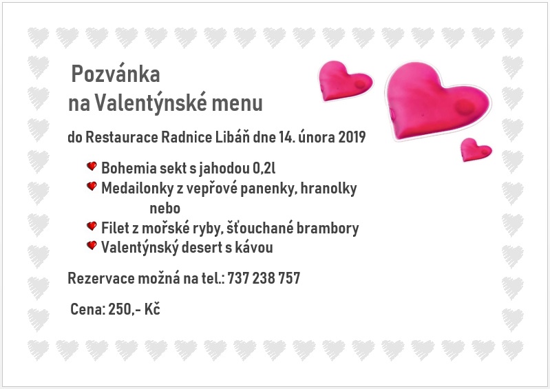 Valentýnské menu restaurace Radnice
